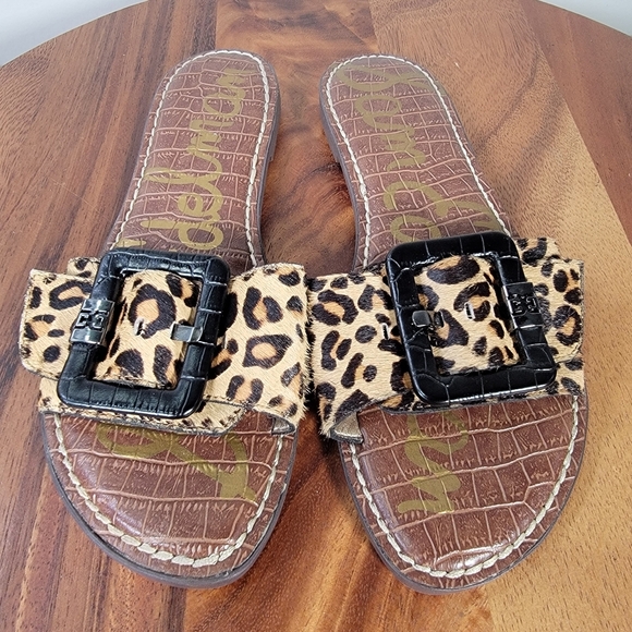 Sam Edelman Granada Leopard Print Fur Slide Sandals with Buckle Size 7 - Picture 5 of 13